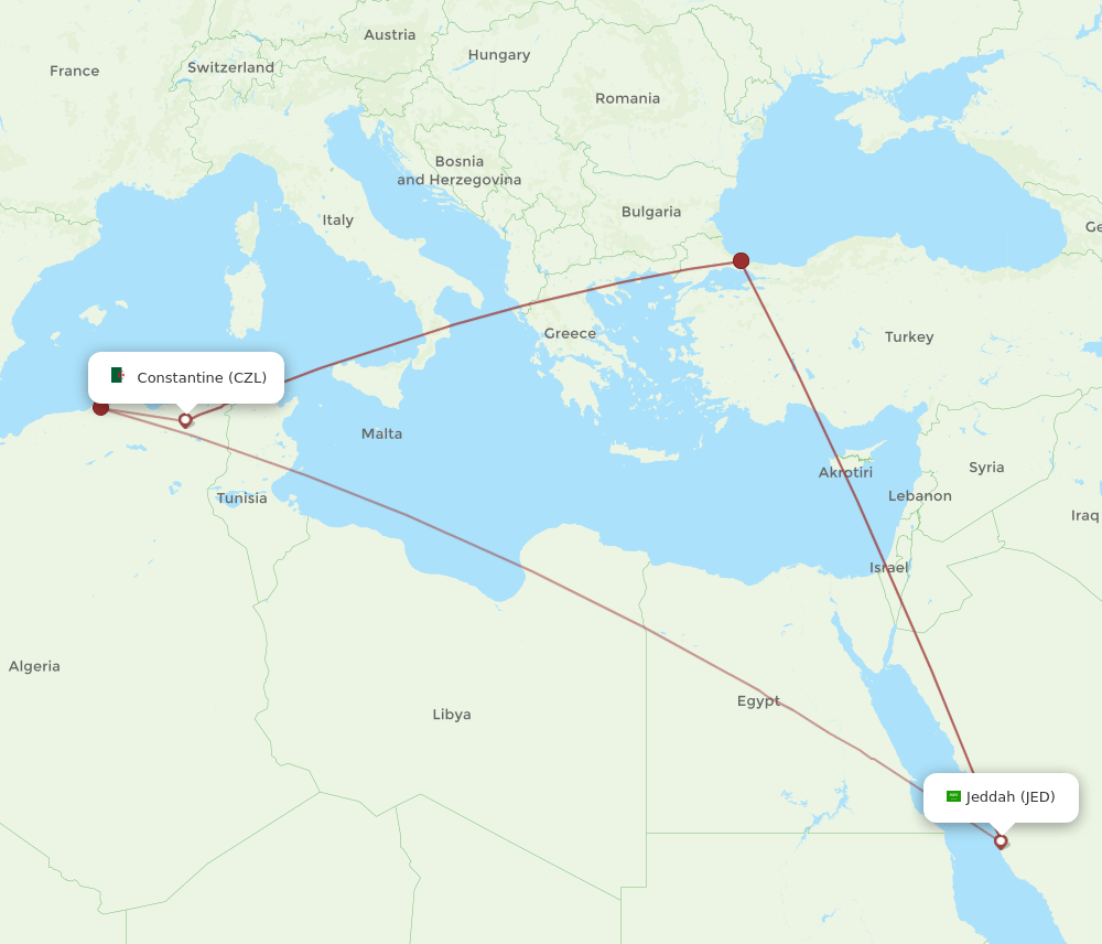 CZL-JED flight routes
