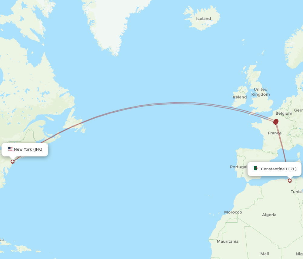 CZL-JFK flight routes