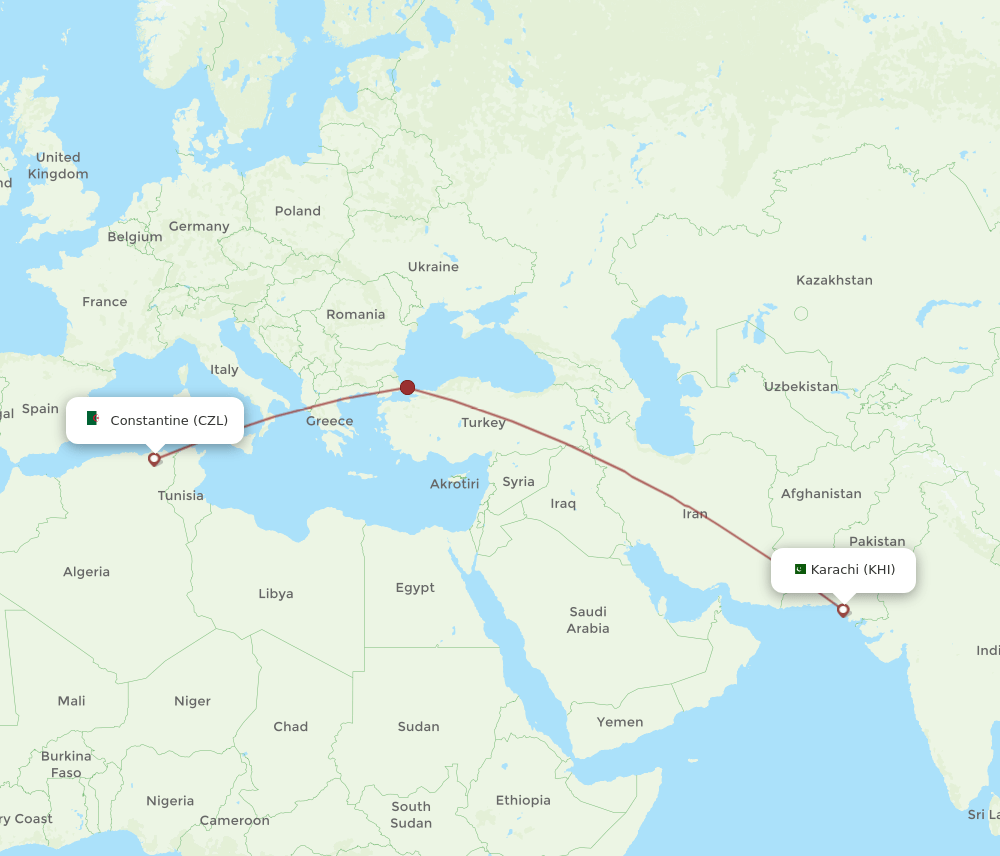 CZL to KHI flights and routes map