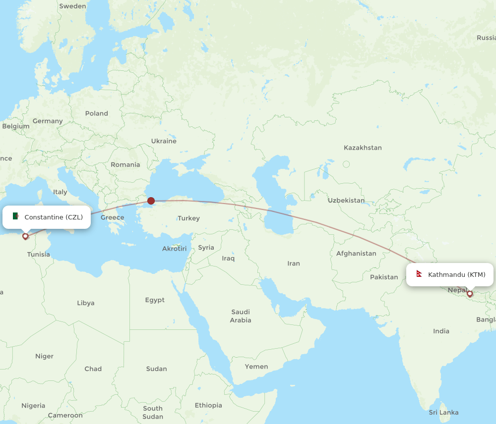 CZL-KTM flight routes