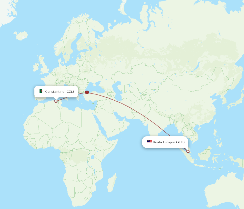 Kuala Lumpur - Constantine route map and flight paths