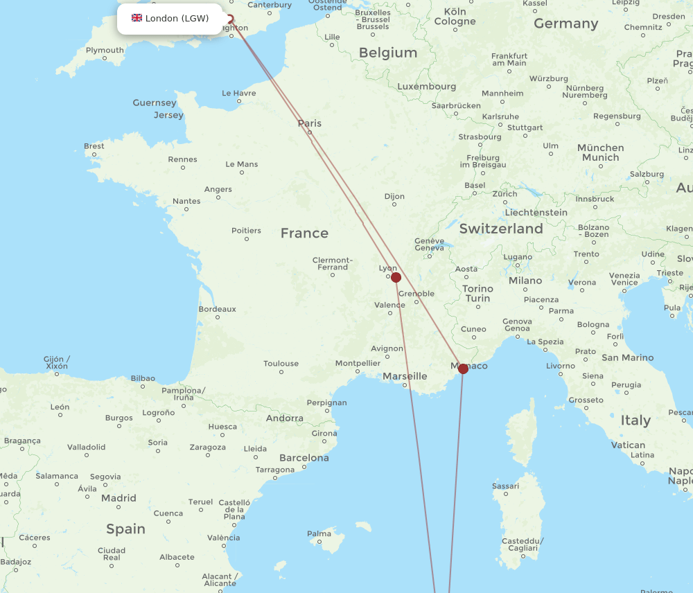 CZL to LGW flights and routes map