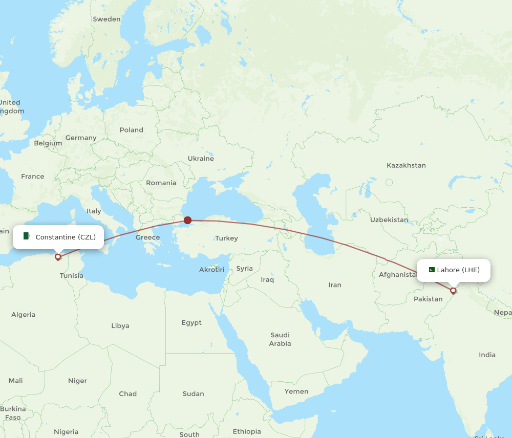 CZL-LHE flight routes