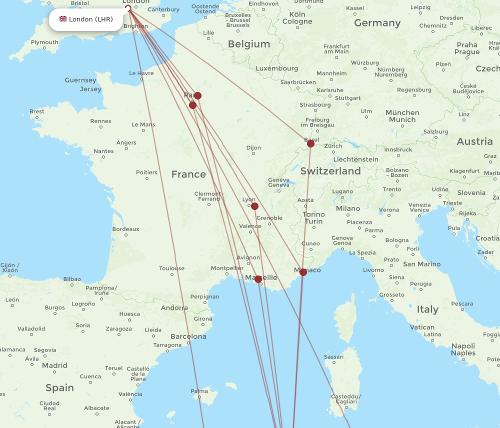 CZL-LHR flight routes