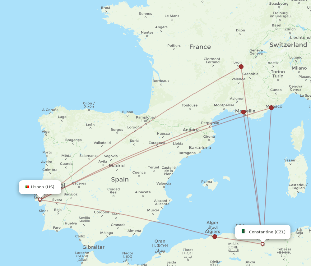 CZL-LIS flight routes