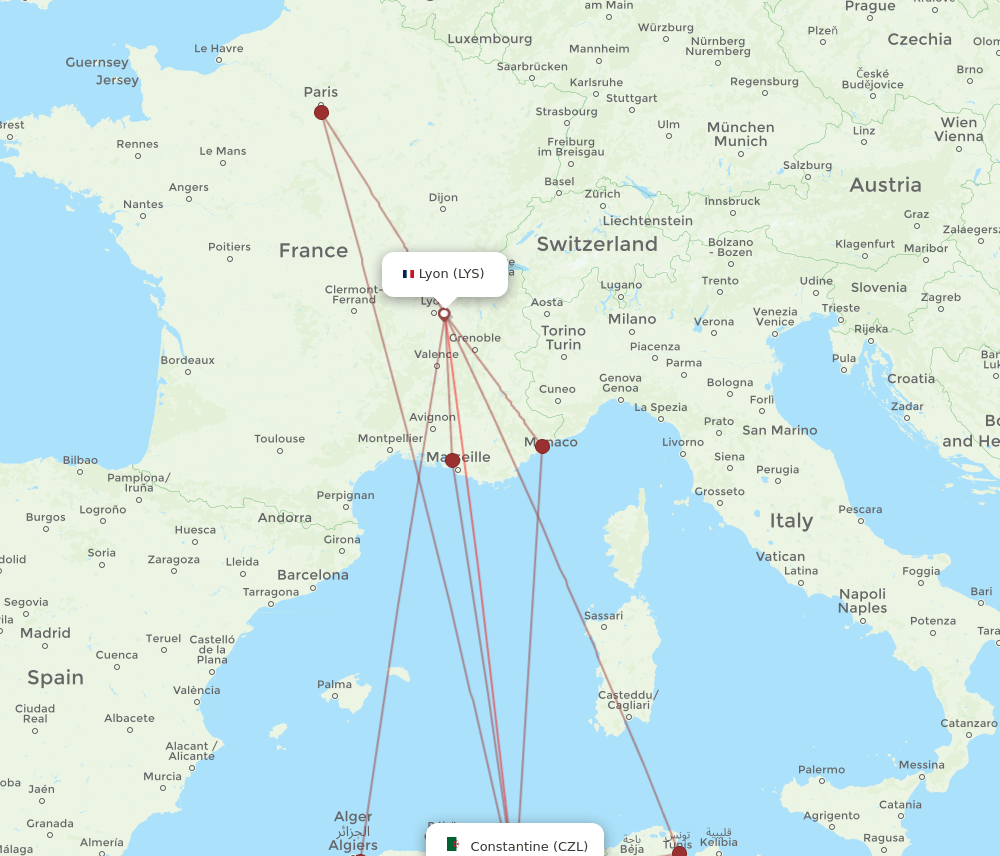 CZL-LYS flight routes
