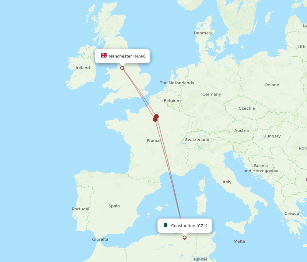 CZL-MAN flight routes