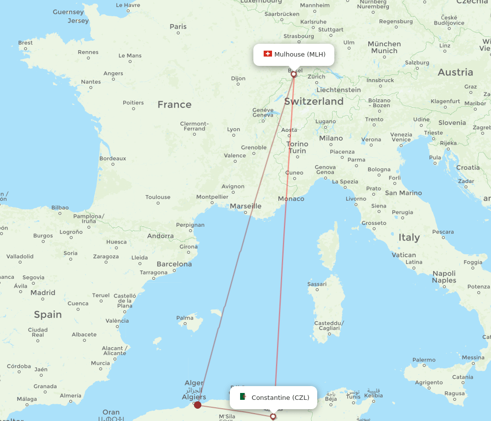 CZL-MLH flight routes