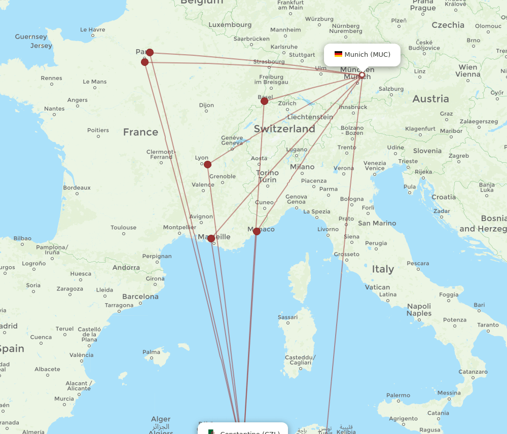 CZL-MUC flight routes