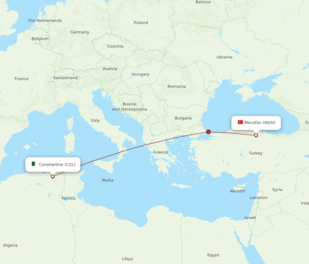 CZL to MZH flights and routes map