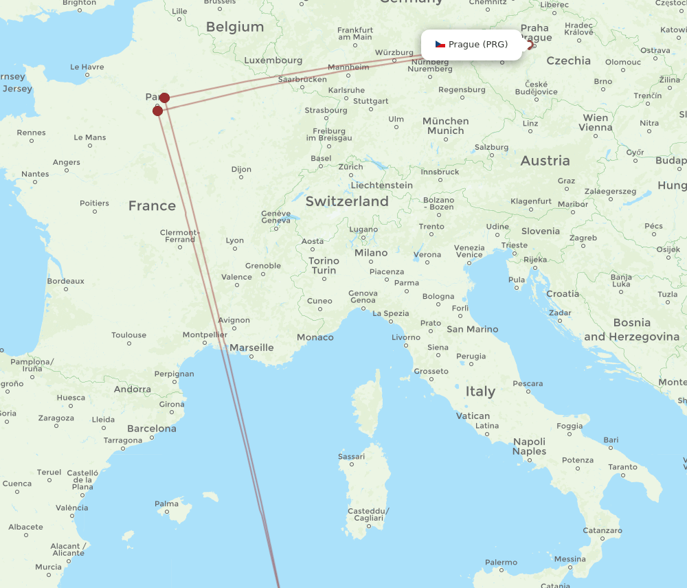 CZL-PRG flight routes
