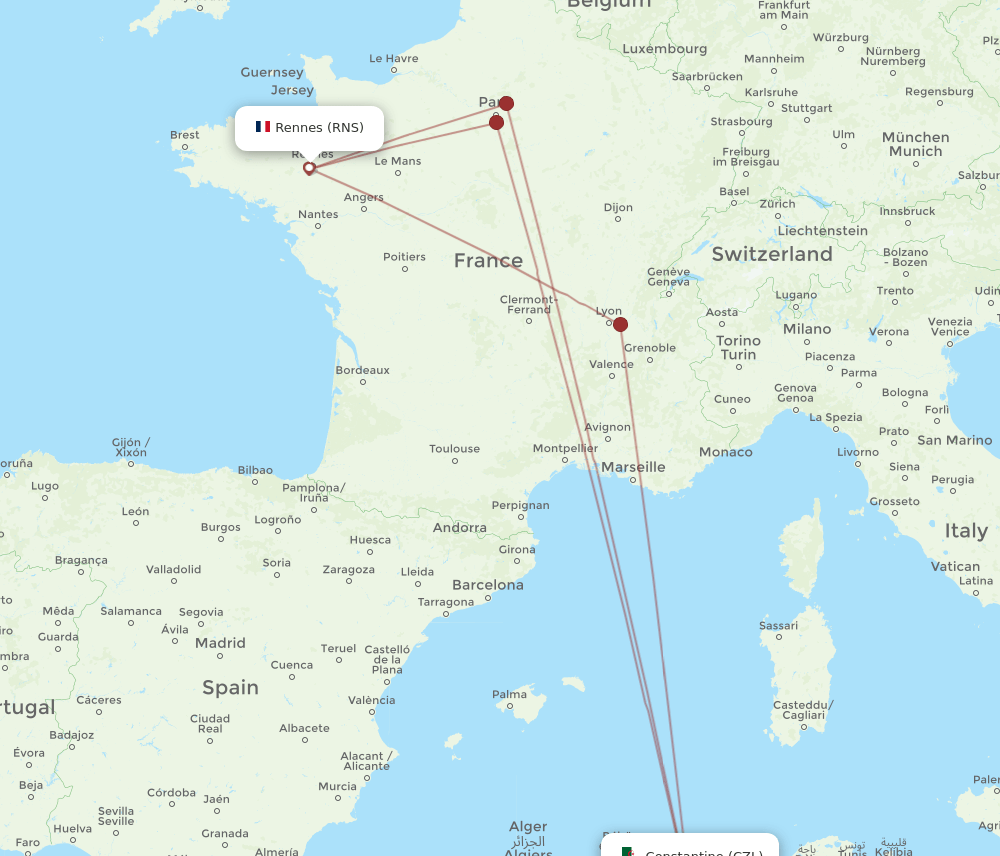CZL-RNS flight routes