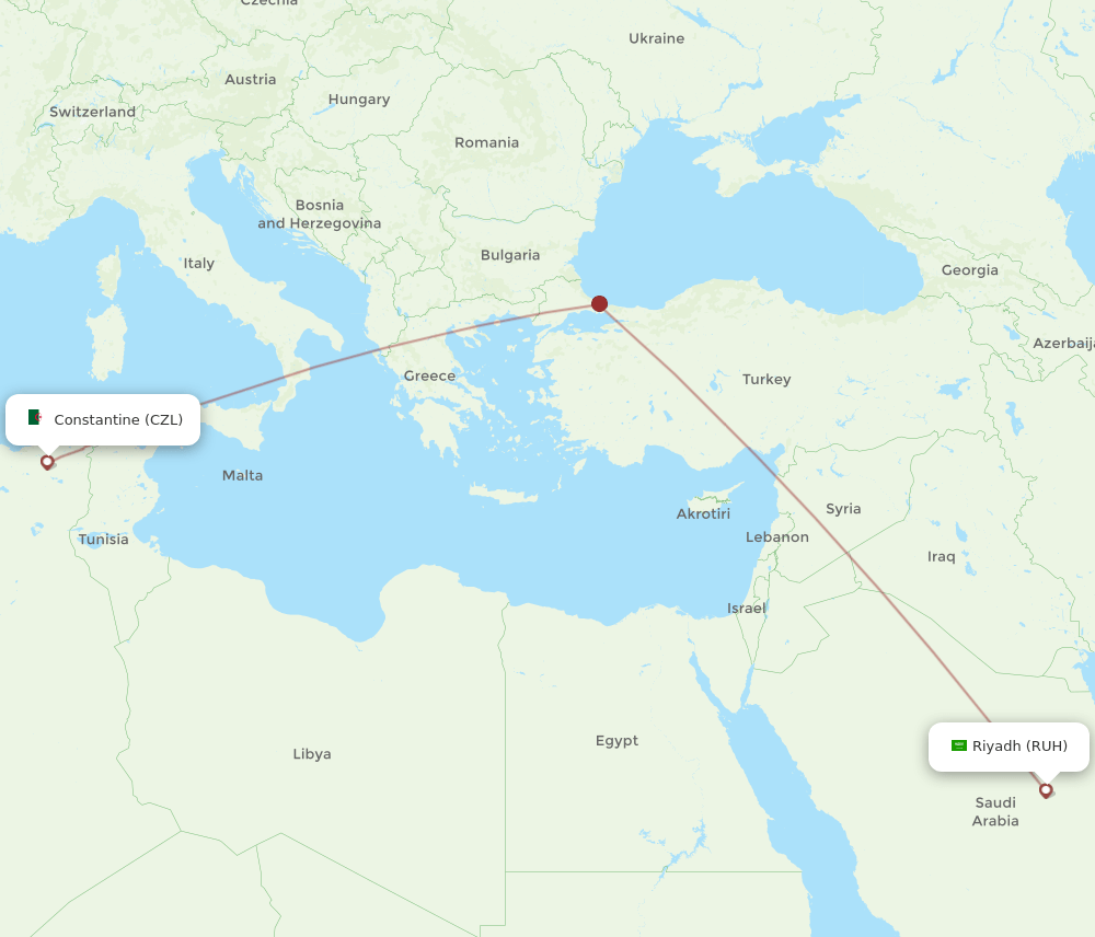 CZL-RUH flight routes
