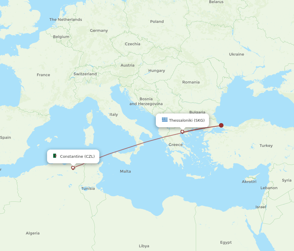 CZL-SKG flight routes