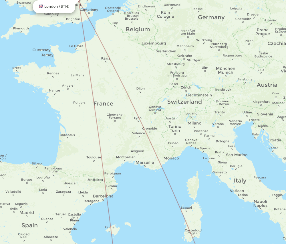 London - Constantine route map and flight paths