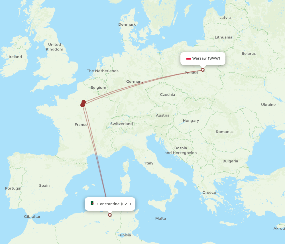 CZL-WAW flight routes