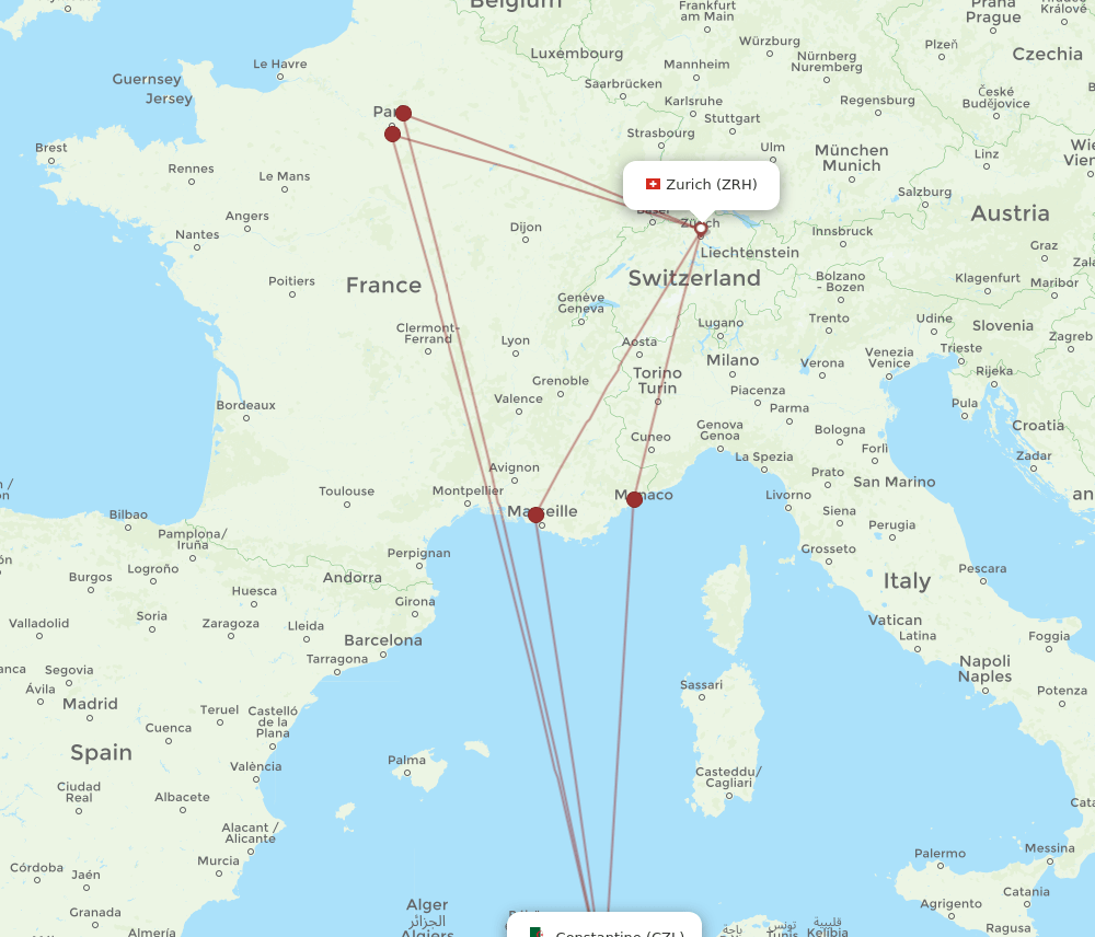 CZL-ZRH flight routes