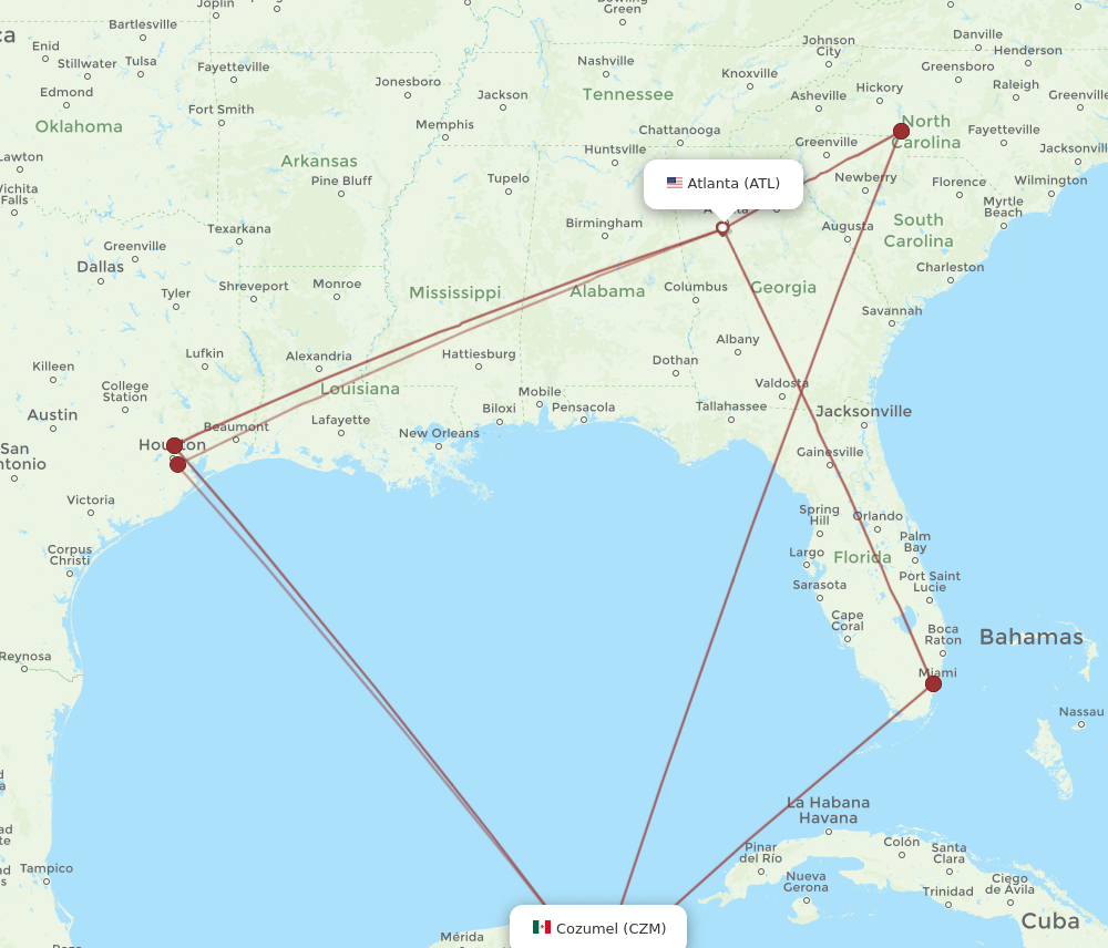 CZM-ATL flight routes