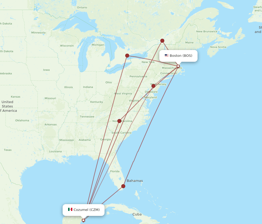 CZM-BOS flight routes