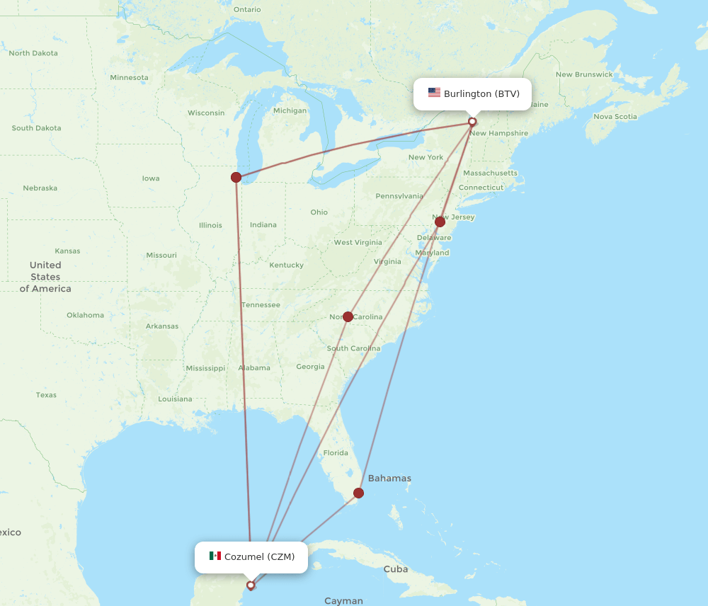 CZM-BTV flight routes