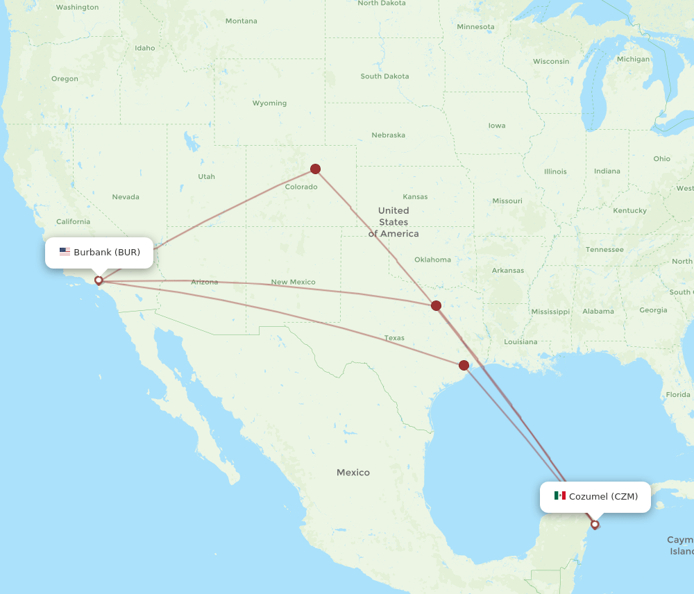 CZM to BUR flights and routes map