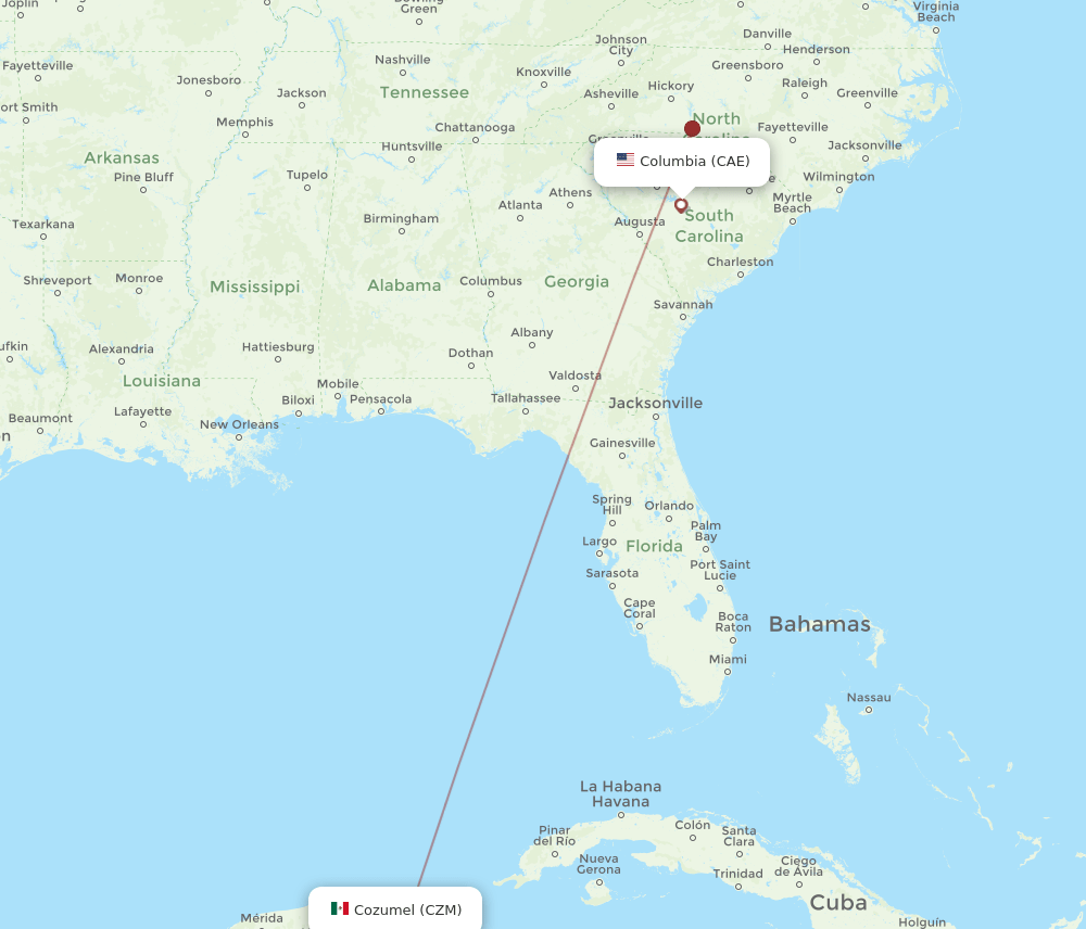 CZM to CAE flights and routes map