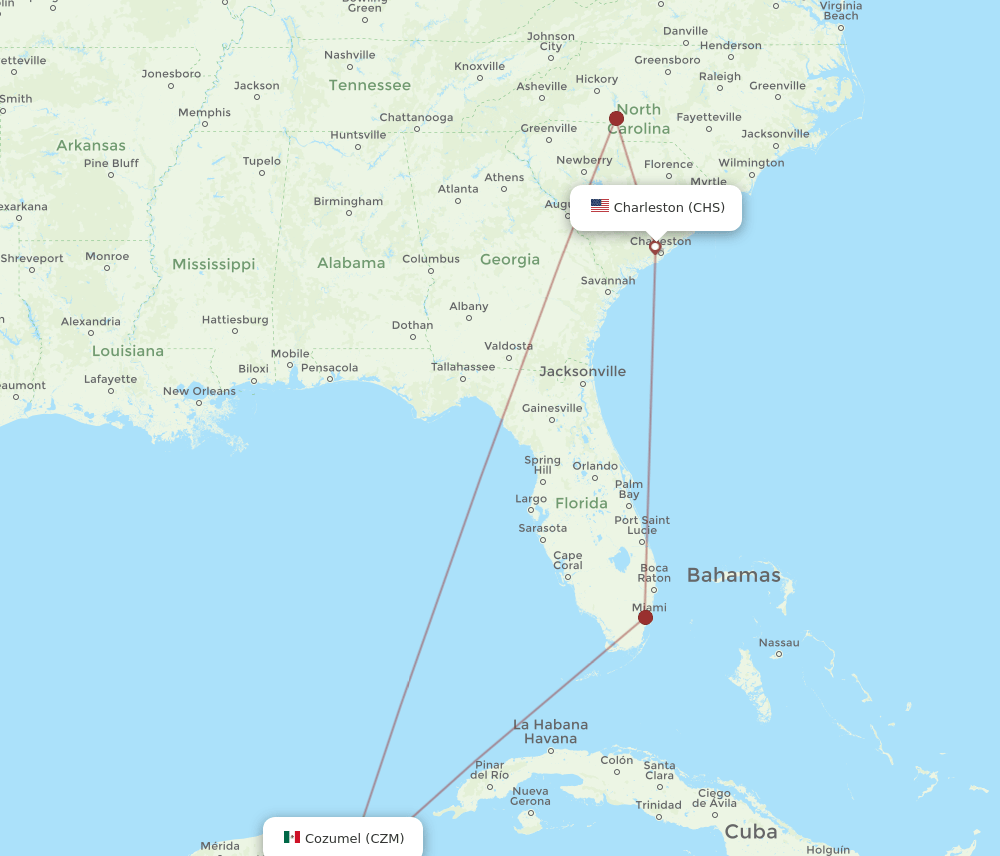 CZM to CHS flights and routes map