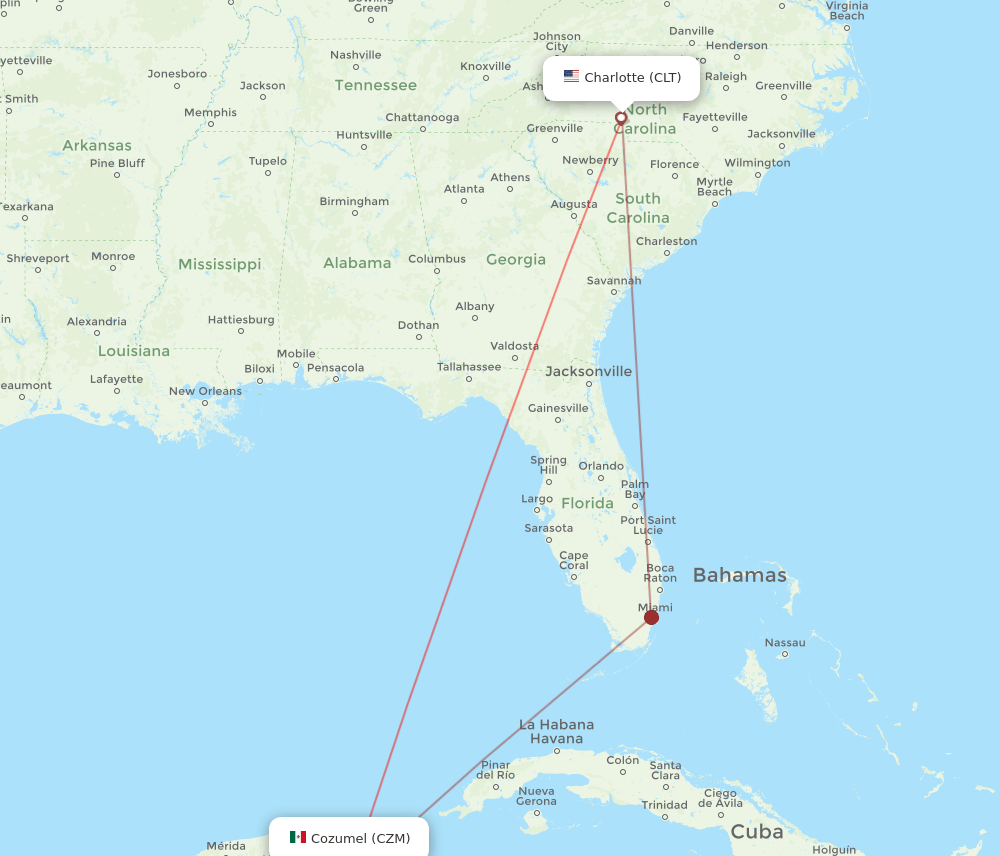 CZM-CLT flight routes