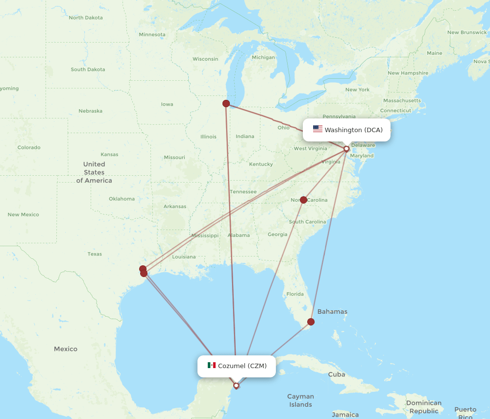 CZM-DCA flight routes