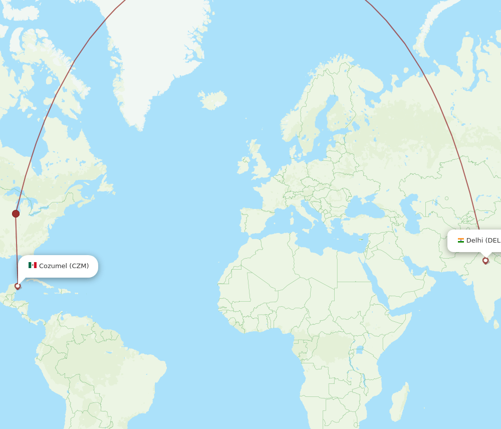 CZM to DEL flights and routes map