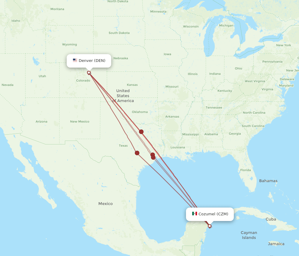 CZM-DEN flight routes