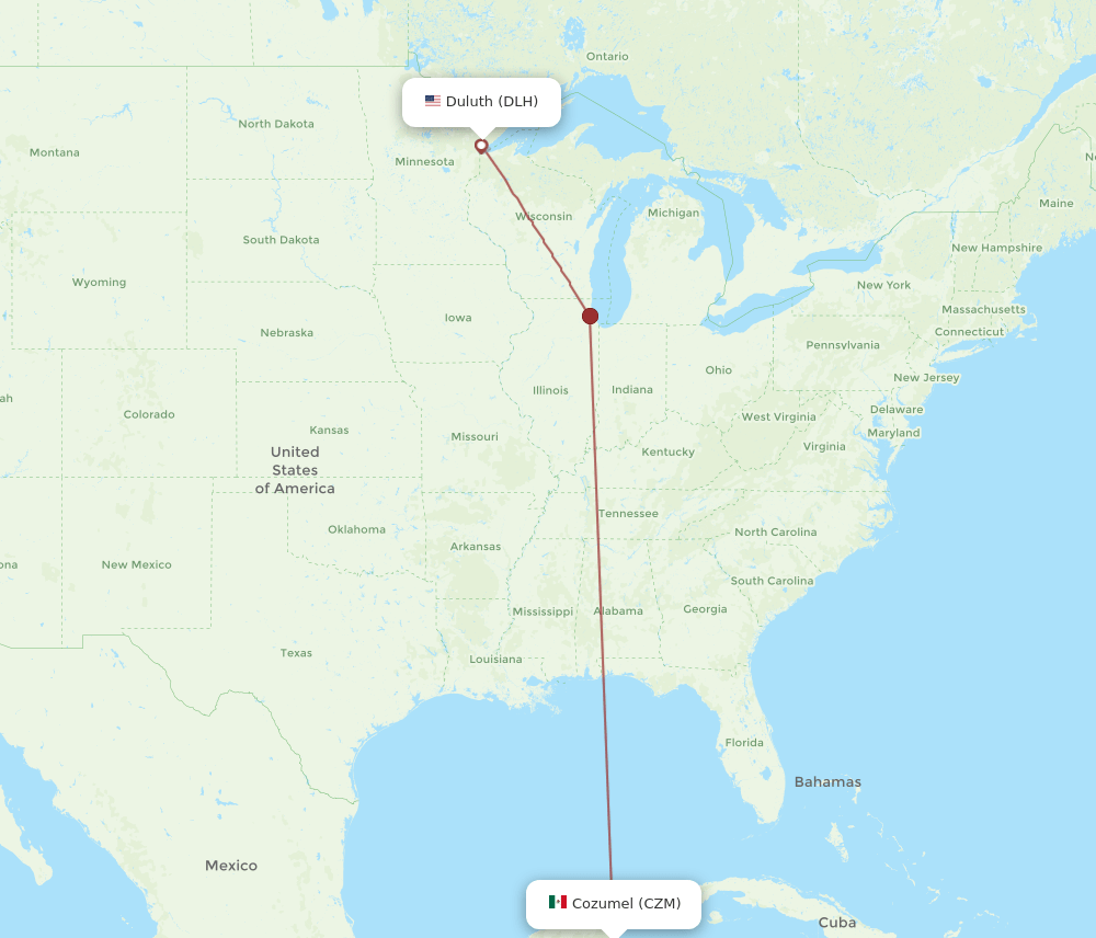 CZM to DLH flights and routes map