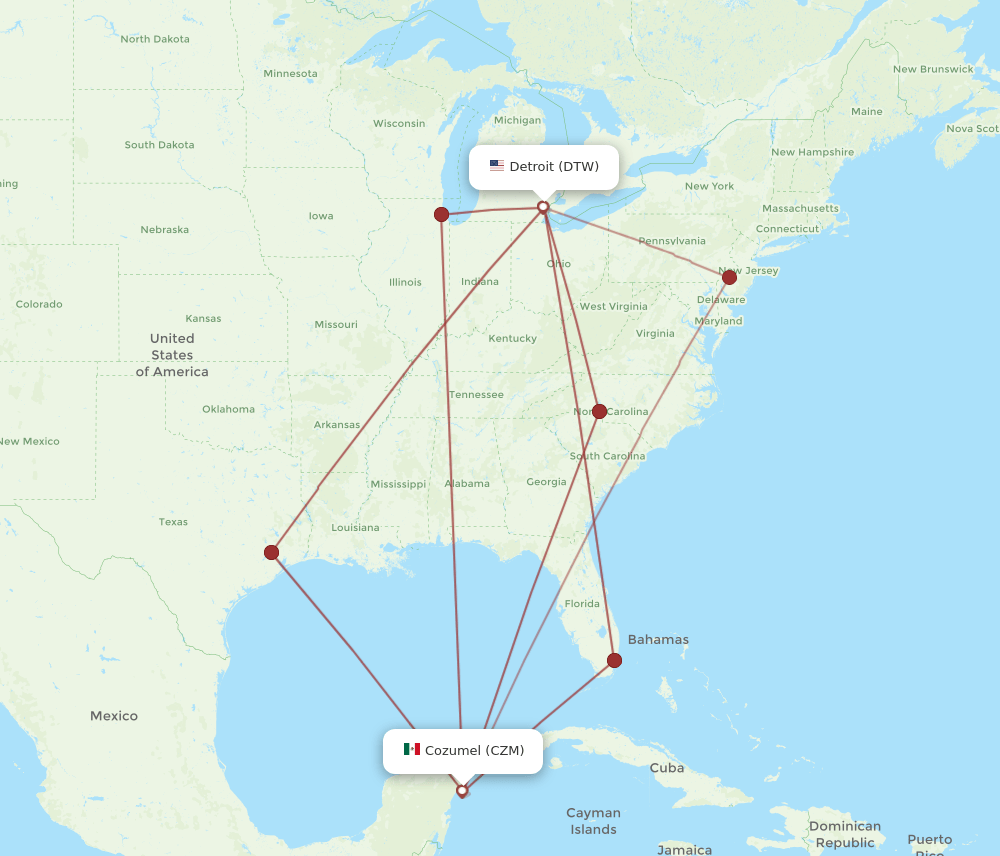 CZM-DTW flight routes