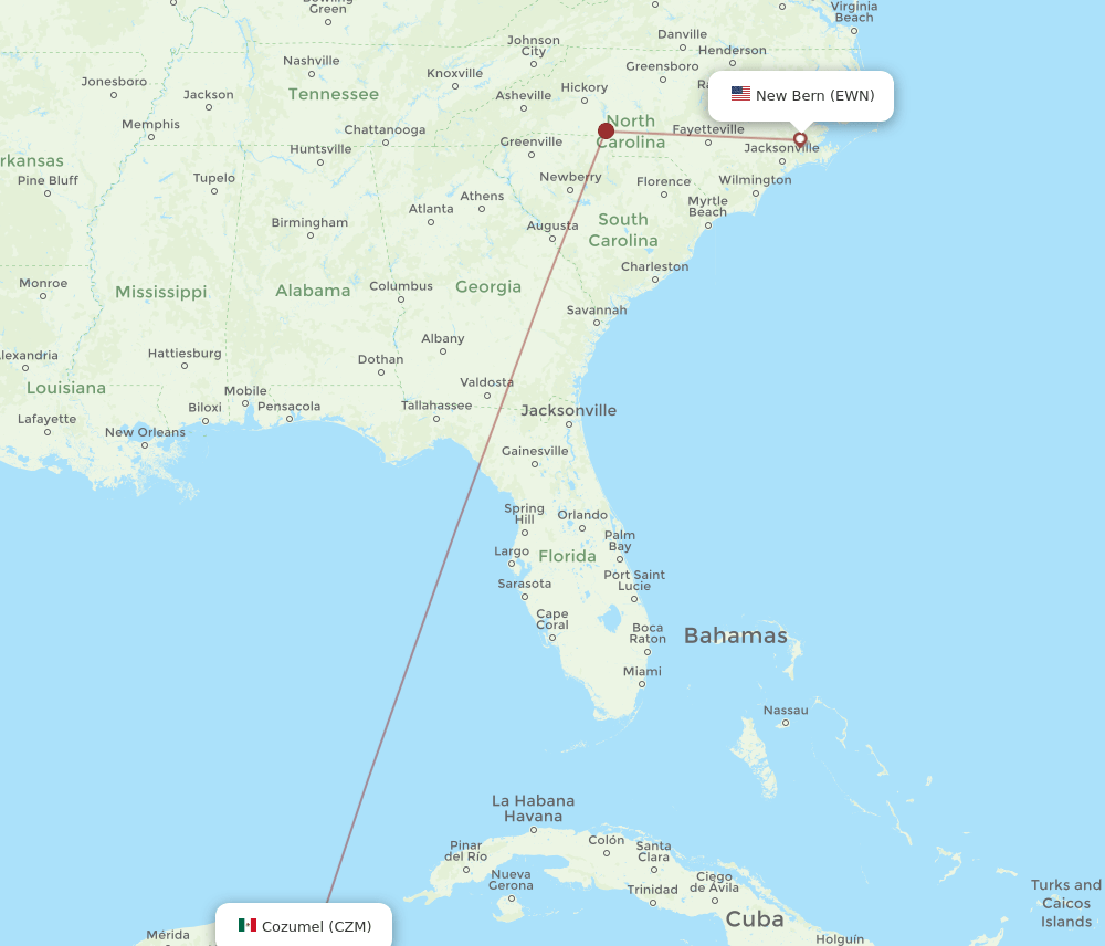 CZM-EWN flight routes