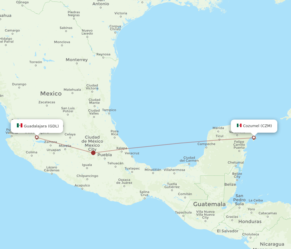 CZM to GDL flights and routes map
