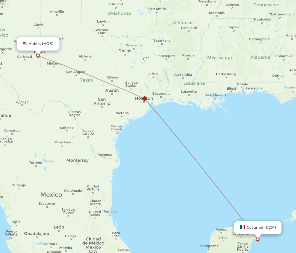 CZM to HOB flights and routes map