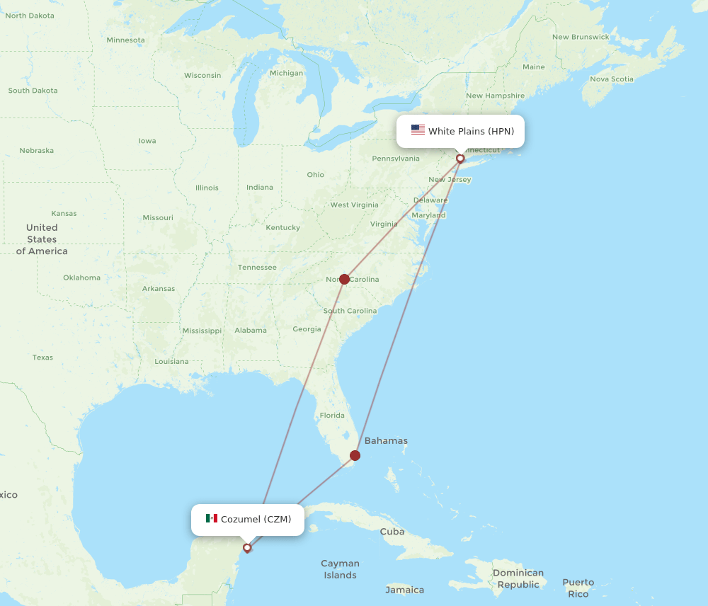 CZM-HPN flight routes