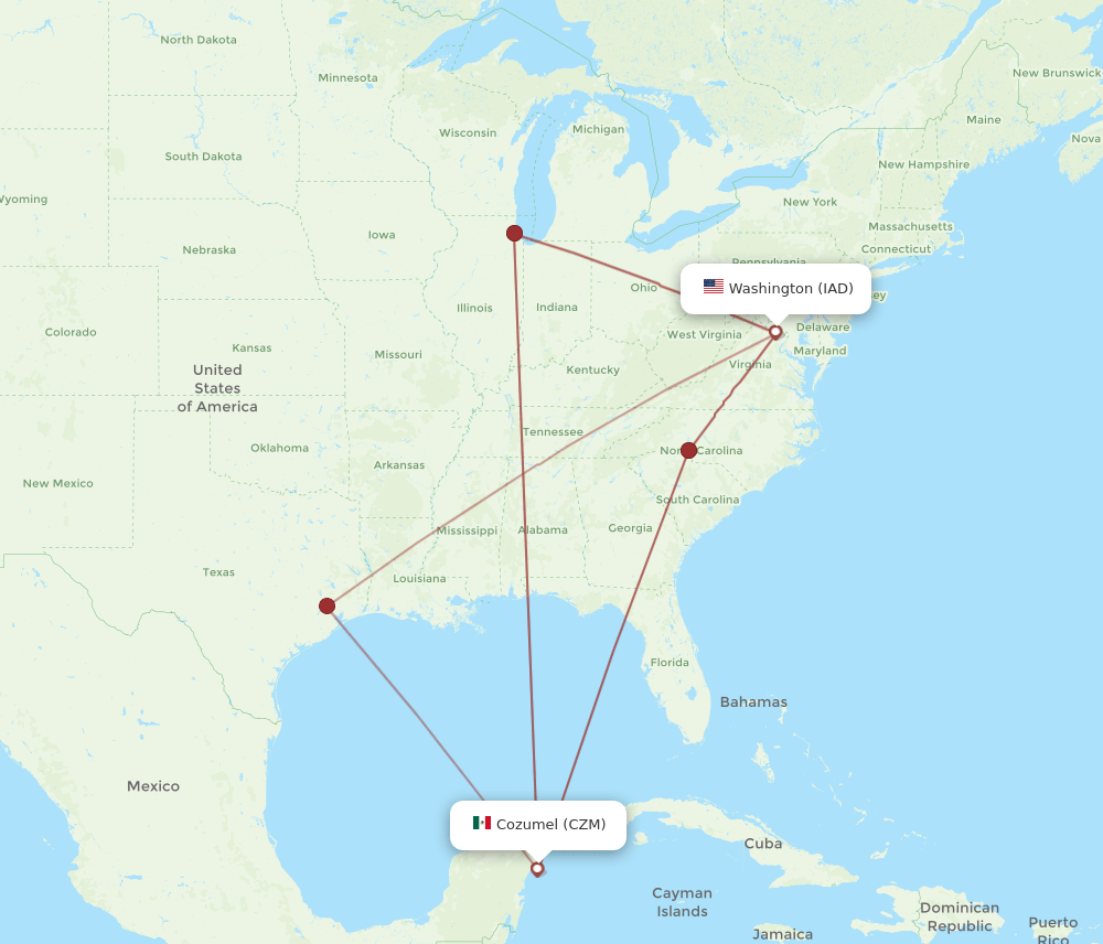 CZM-IAD flight routes