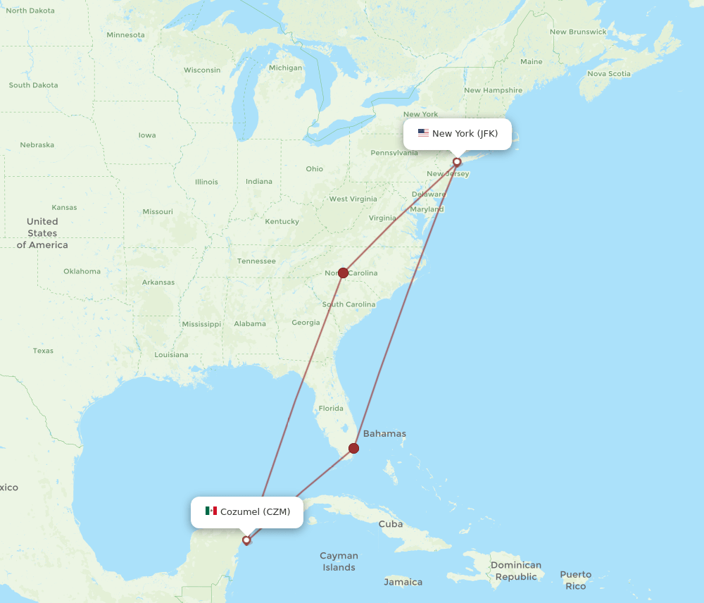 CZM-JFK flight routes