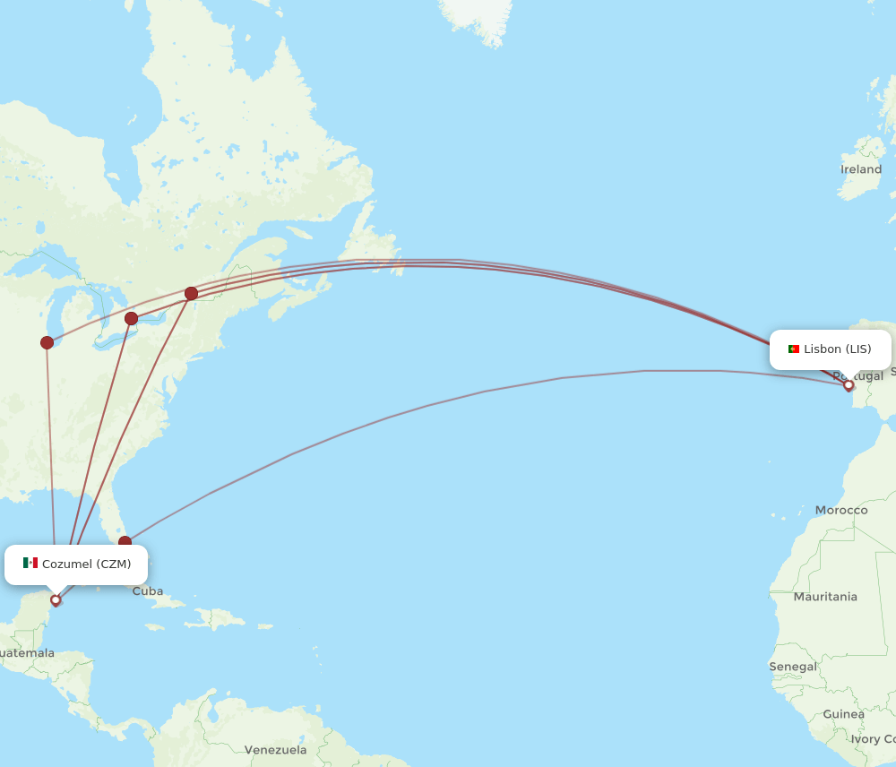 CZM to LIS flights and routes map