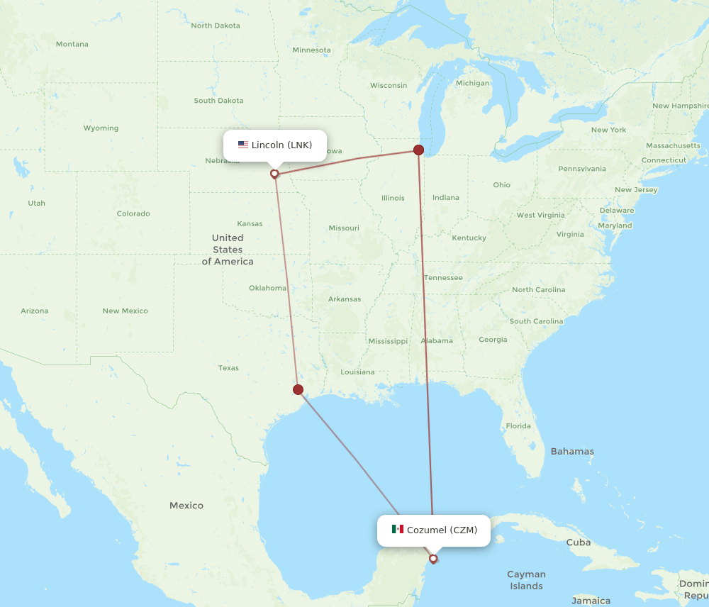 CZM to LNK flights and routes map