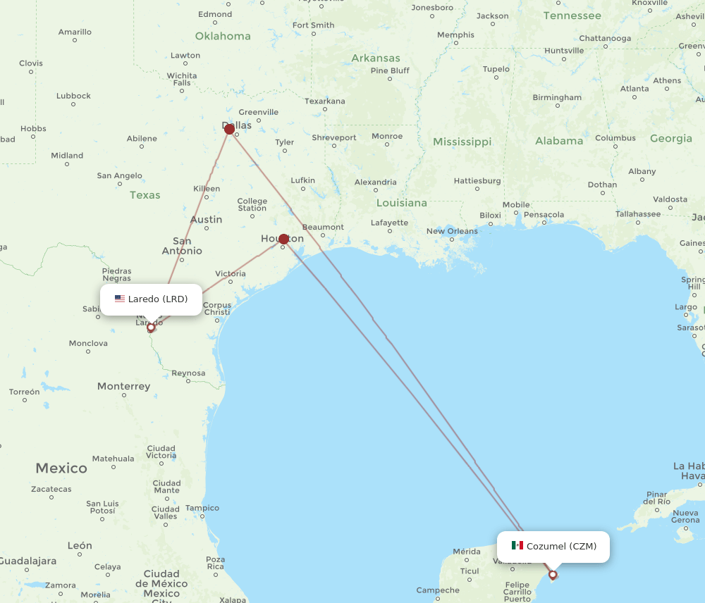 CZM to LRD flights and routes map