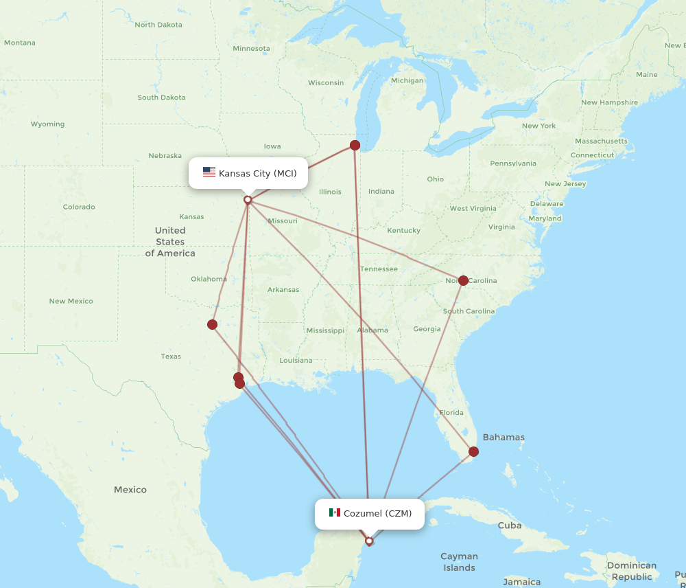 CZM-MCI flight routes