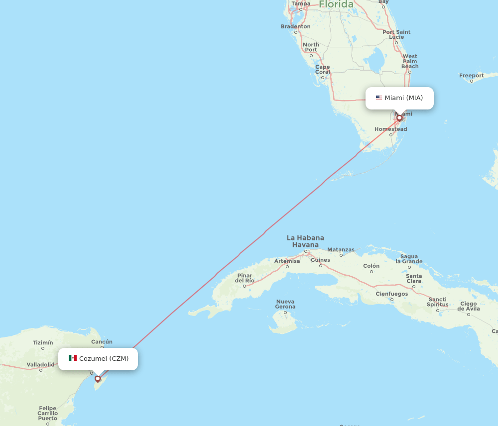 CZM to MIA flights and routes map