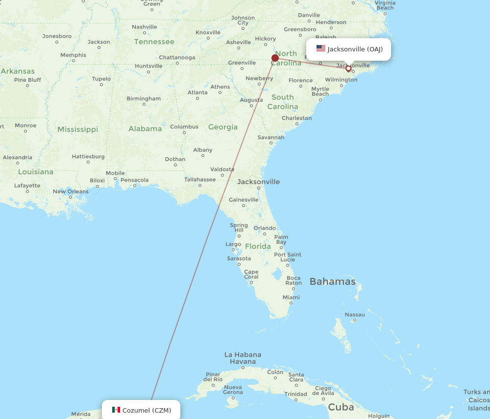 CZM to OAJ flights and routes map