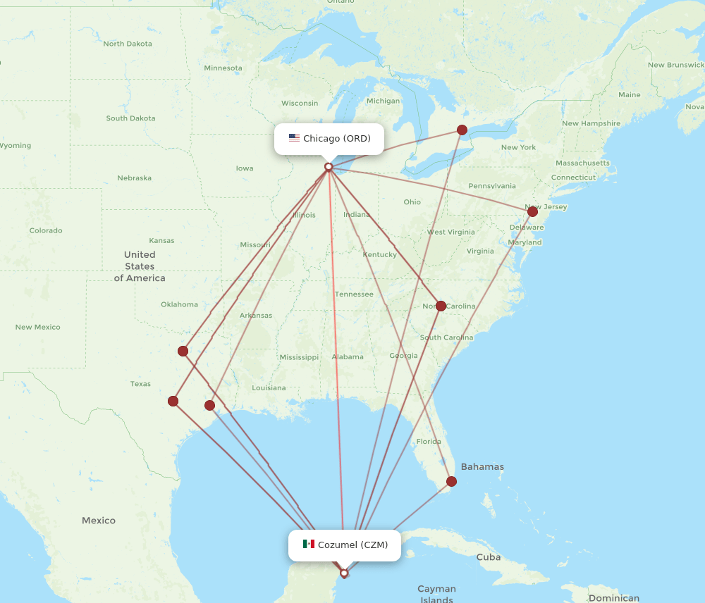 CZM-ORD flight routes