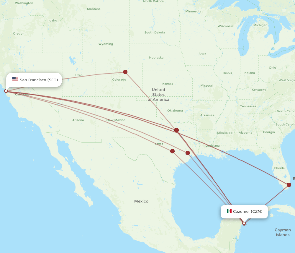 CZM-SFO flight routes