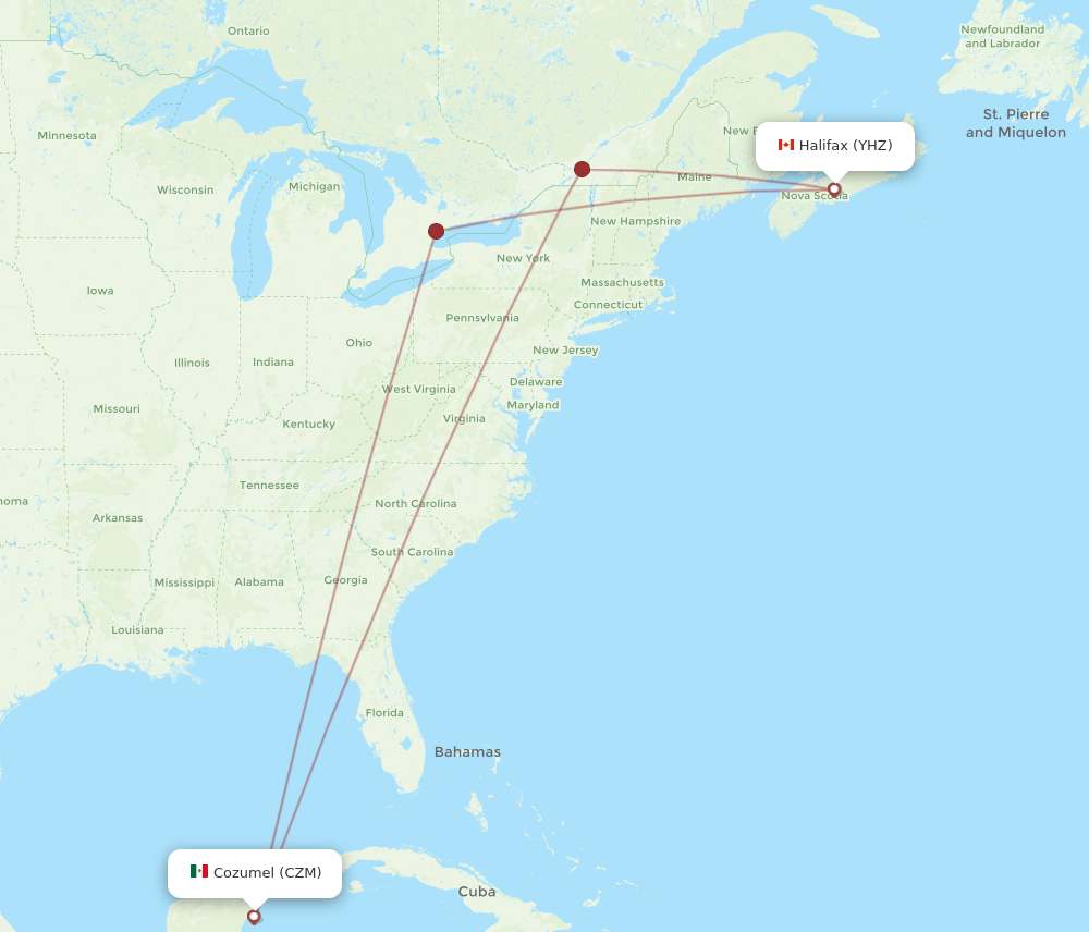 CZM to YHZ flights and routes map