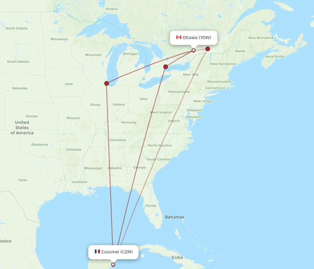 CZM to YOW flights and routes map