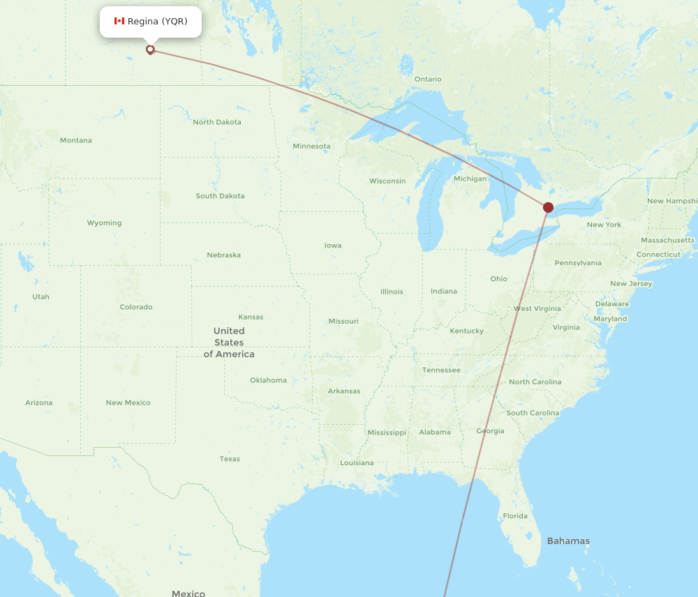 CZM-YQR flight routes